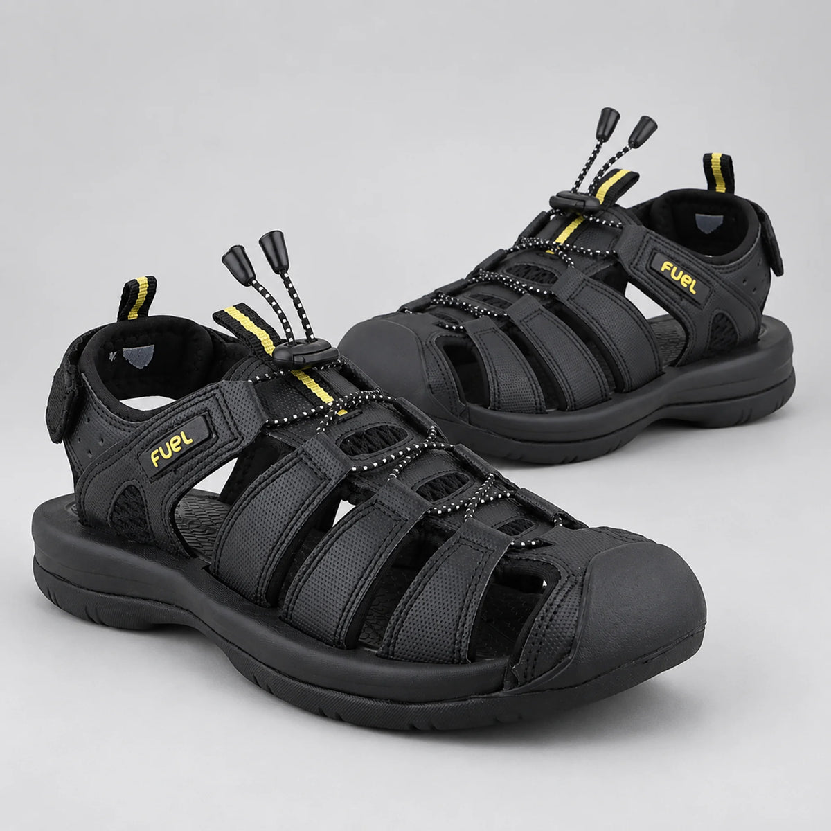 FUEL Commando Comfortable & Breathable Men’s Flexible Fisherman Outdoor Sandals with Protective Toe Cap (Black)