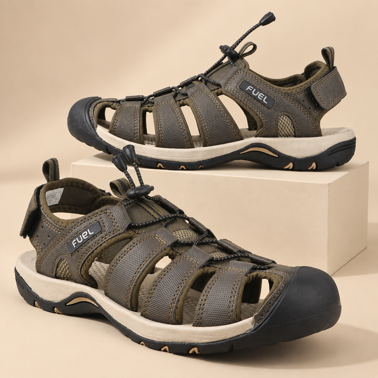 FUEL Soldier-08 Fisherman Protective Toe Cap Sandals for Men (Olive)