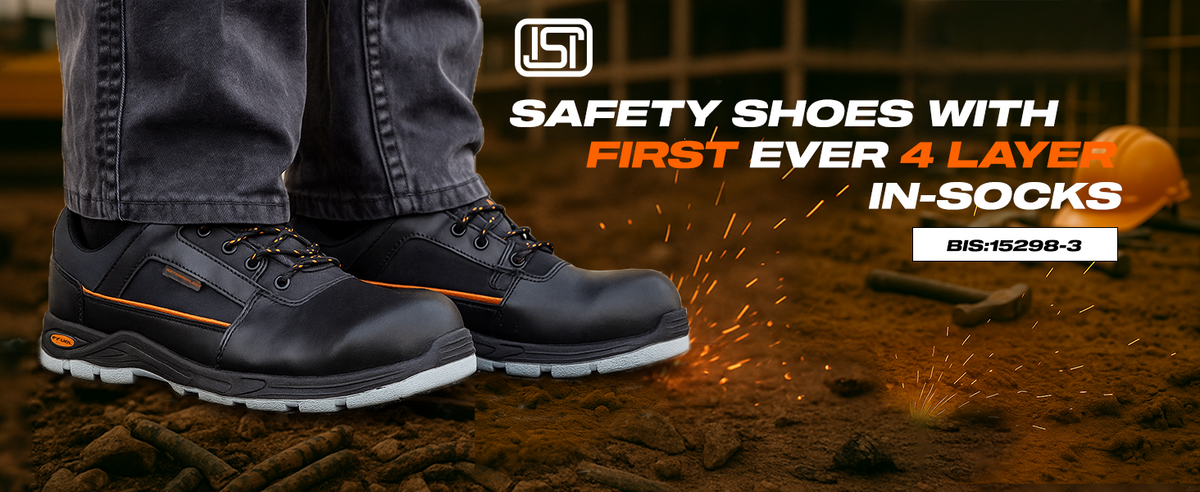 FUEL Armour 3 DD ISI Marked Synthetic Fabric Breathable Safety Shoes For Men's Steel Toe Cap With Double Density Rubberized PVC Sole (Black)