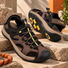 FUEL Commando-03 Fishermen Sandals | Mesh + Rexine Upper | EVA + Rubber Sole | Cushioned Footbed | Adjustable Velcro Closure (Brown)
