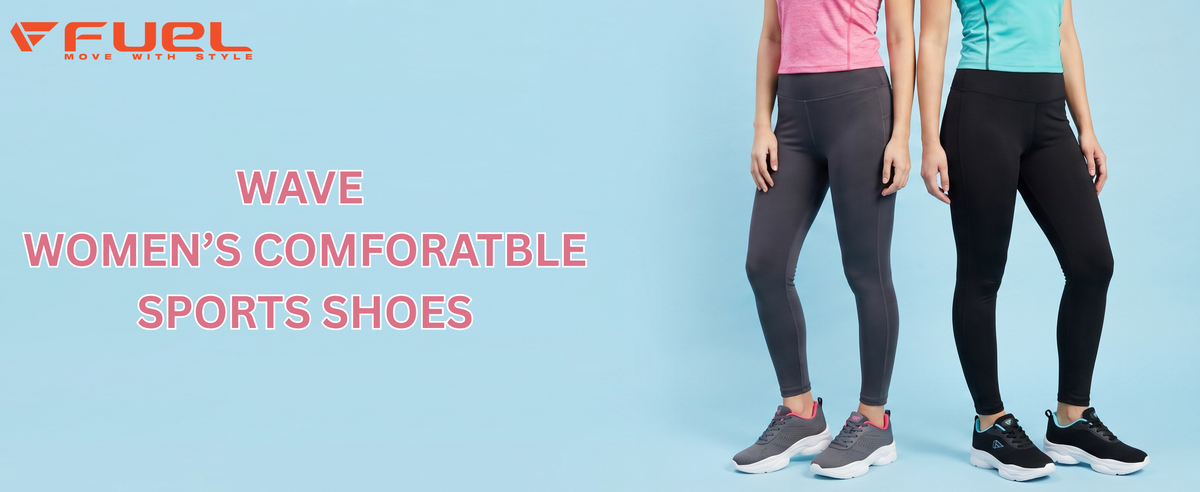 FUEL Wave Breathable & Cushioned Footbed Lace-Up Sports Shoes For Women's (Black)