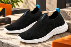 FUEL Flash-02 Soft Cushioned Insole and Breathable Knit Upper with EVA Sole & Casual Slip-On Sports Shoes for Men (Black)