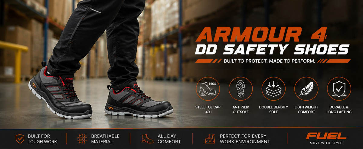 FUEL Armour 4 DD ISI Marked Synthetic Fabric Breathable Safety Shoes For Men's Steel Toe Cap With Double Density Rubberized PVC Sole (Grey)