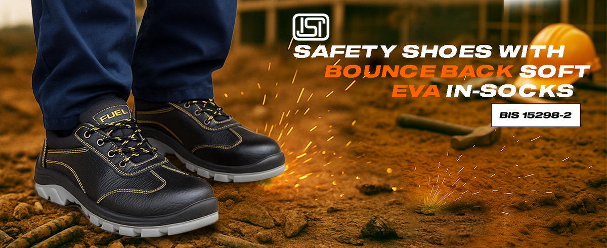 FUEL Reevon-01 Fabric Upper with Nitrile Rubber Sole Safety Shoes in 200J Composit Toe Cap (Black)