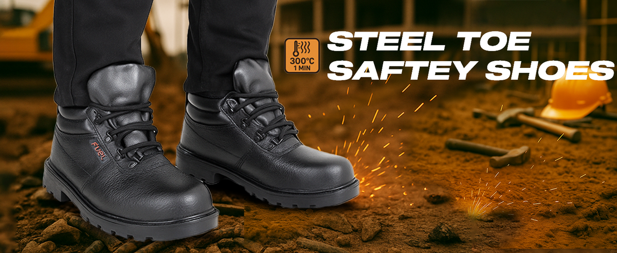 FUEL Flamingo HC Men's Black Lightweight PU Sole Industrial Safety Shoes with Impact Resistant (100 Joules)