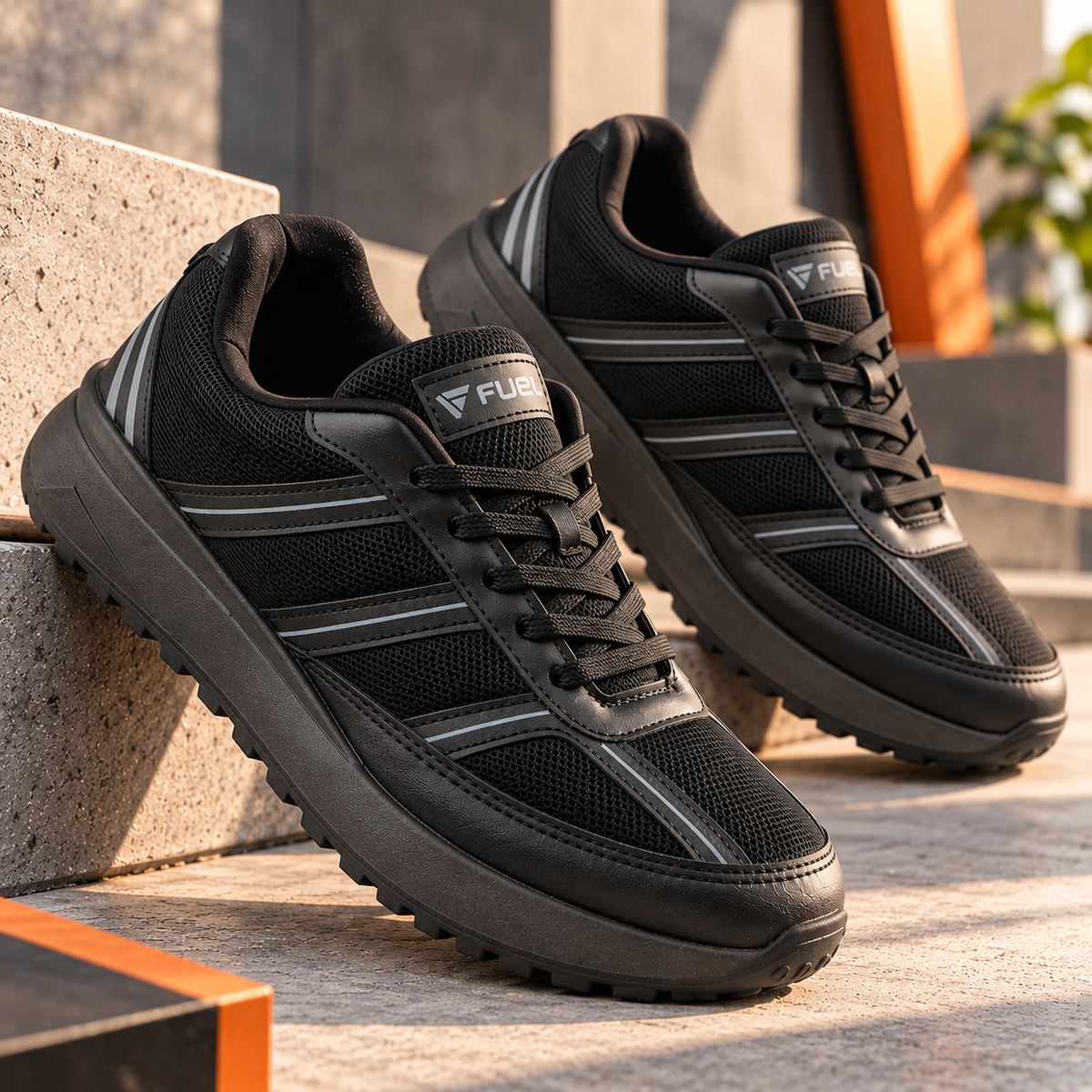 FUEL Frenzy Lightweight & Durable with Stylish Corduroy Cushioned Comfort Durable PVC Sole for Men's (Black)