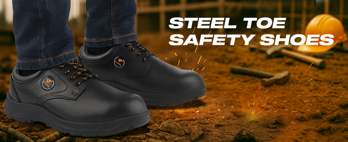 FUEL Arsenal LC Genuine Leather Safety Shoes for Men's Steel Toe Cap With Single Density PVC Sole (Black)
