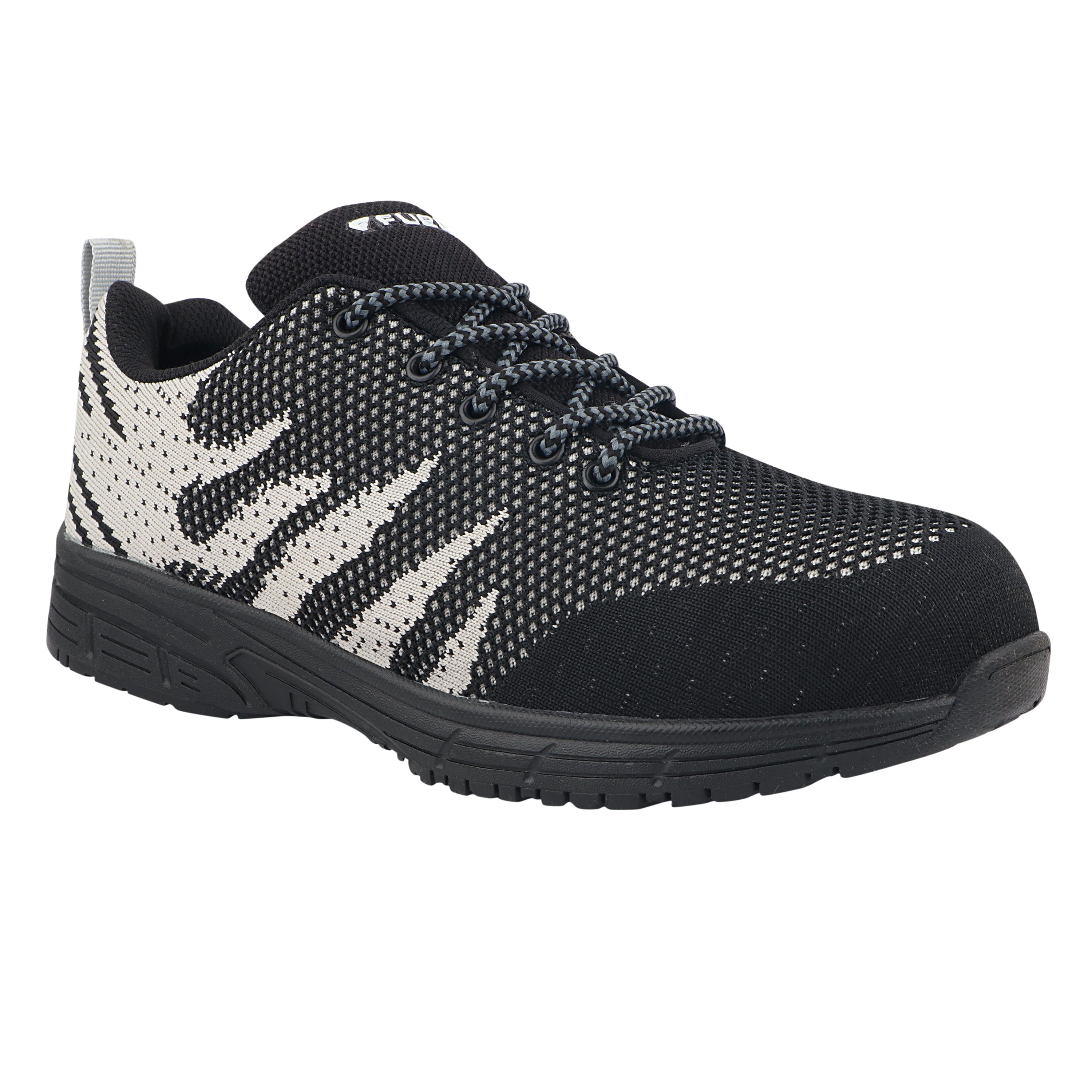 Fuel Gracy Sporty Design Knitted Fabric Breathable Mesh Lining Safety Shoes for Men's Steel Toe Cap With Rubber Sole (Blk-Grey)