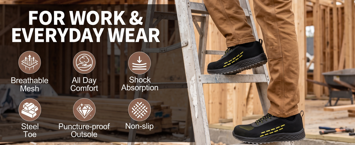 FUEL Armour 1 DD ISI Marked Strong Knitting Upper Breathable Safety Shoes for Men's Steel Toe Cap With Double Density Rubberized PVC Sole (Black)