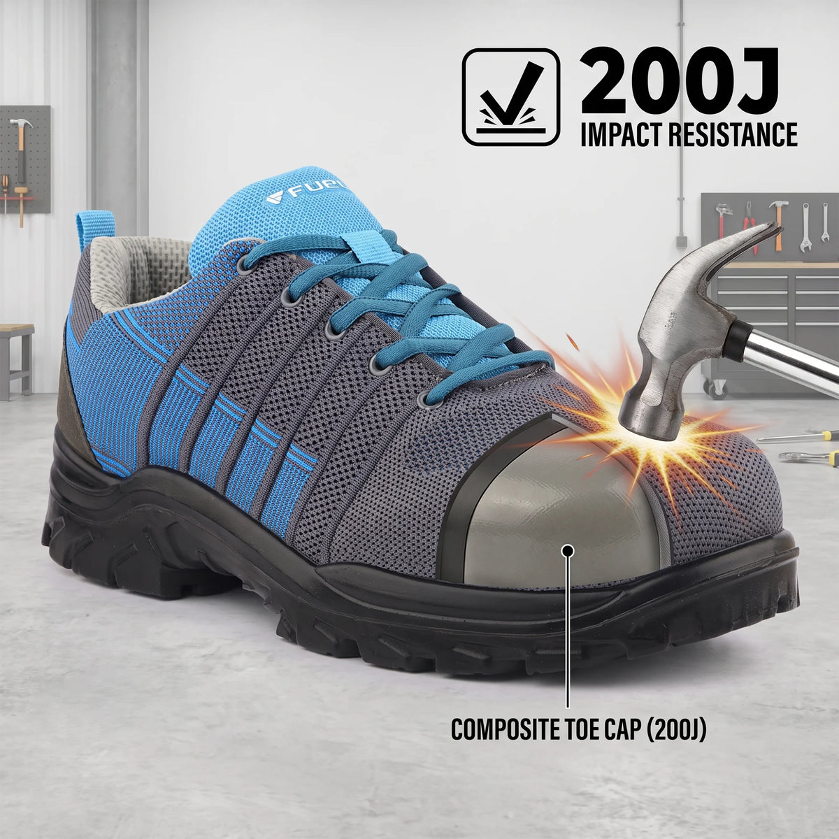 FUEL Aqua Knitted Upper in  PU Sole with 200J Composite Toe Lightweight Industrial Work Safety Shoes for Men (Blue)