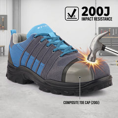 FUEL Aqua Knitted Upper in  PU Sole with 200J Composite Toe Lightweight Industrial Work Safety Shoes for Men (Blue)