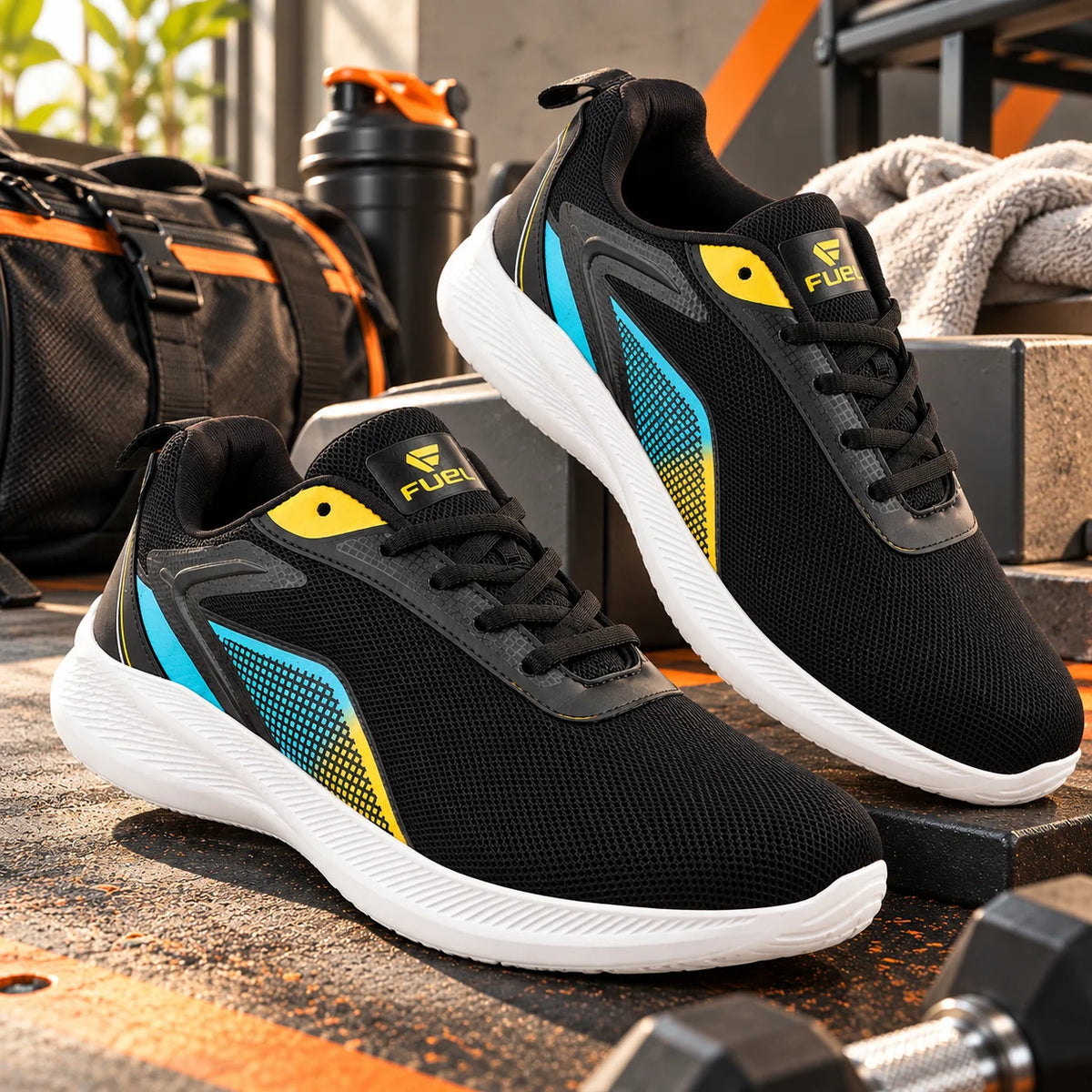 FUEL Rainbow Comfortable and light-weight Sports Shoes For Men (Black)