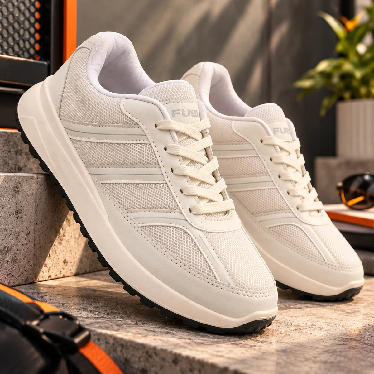 FUEL Frenzy Lightweight & Durable with Stylish Corduroy Cushioned Comfort Durable PVC Sole for Men's (White)