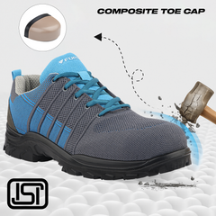 FUEL Aqua Composite Toe Safety Shoes for Men – 200J Rated, Knitted Upper, PU Sole, Lightweight Industrial Work Shoes (Blue)