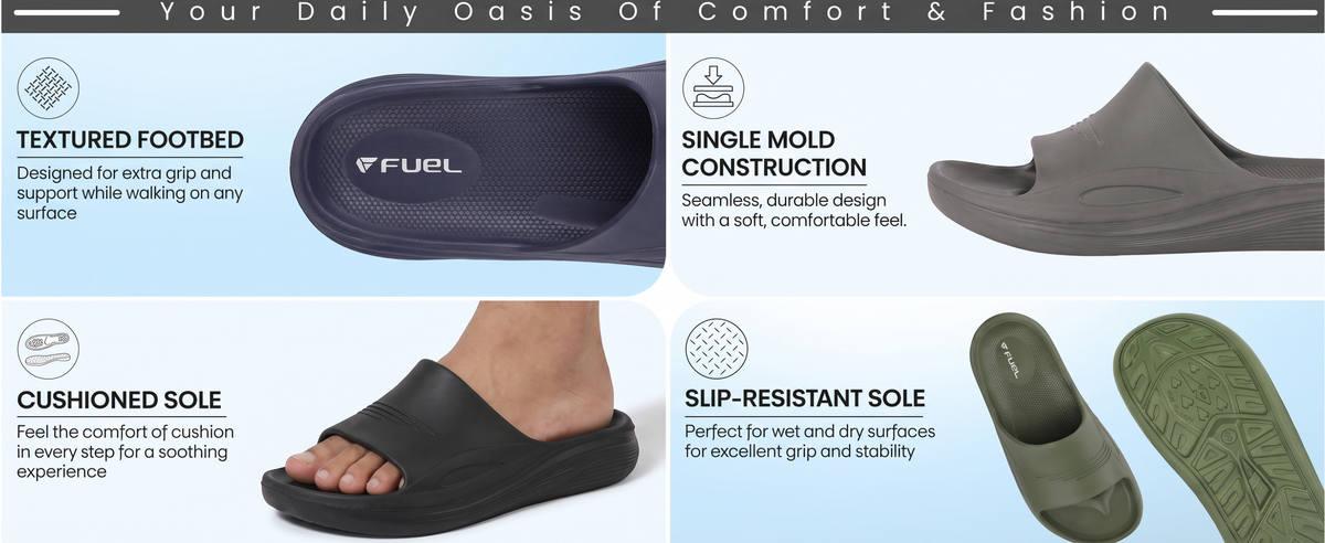 FUEL Cloud Cushioned Footbed and Lightweight Slip-On Design with Anti-Slip Sole for Men's (Black)
