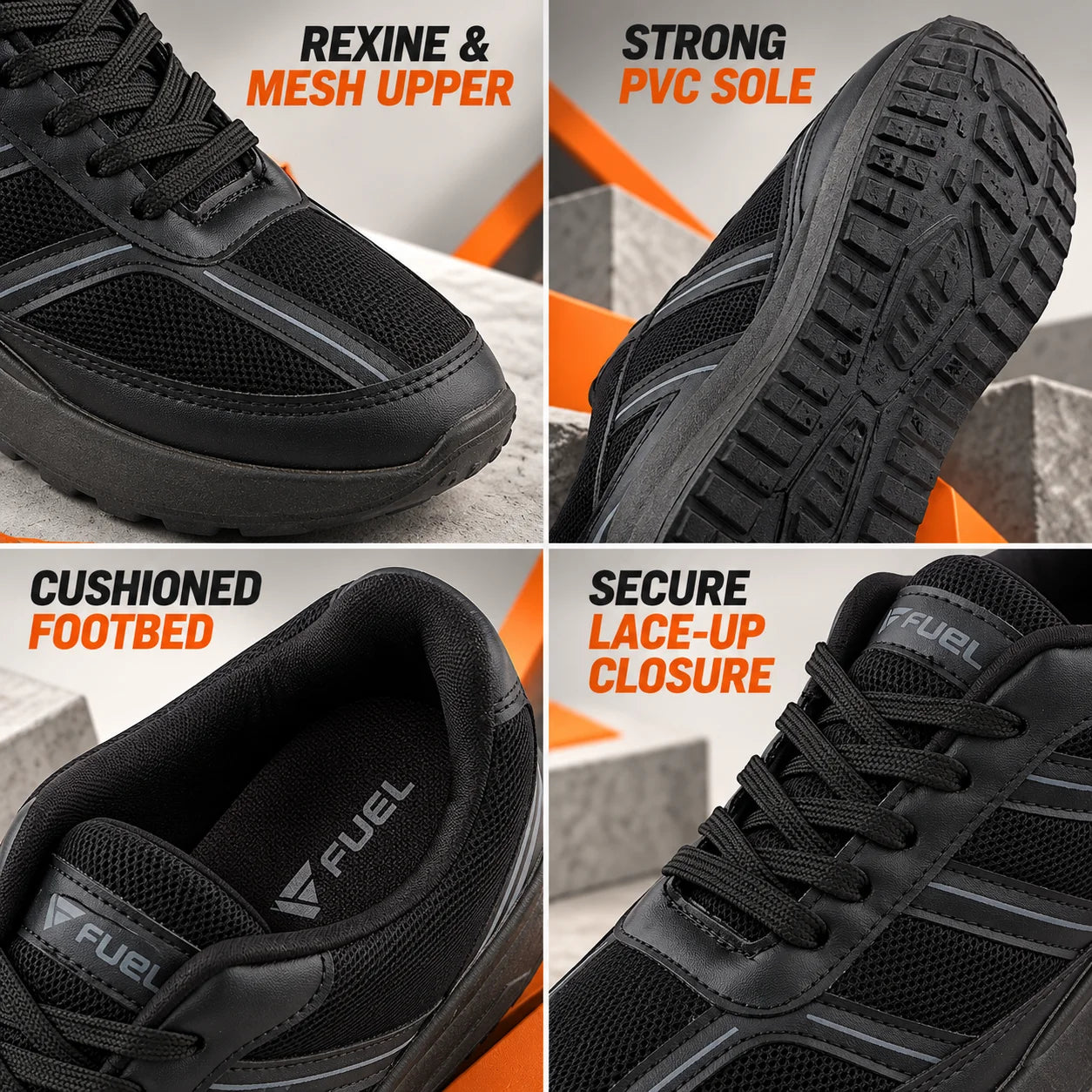 FUEL Frenzy Lightweight & Durable with Stylish Corduroy Cushioned Comfort Durable PVC Sole for Men's (Black)
