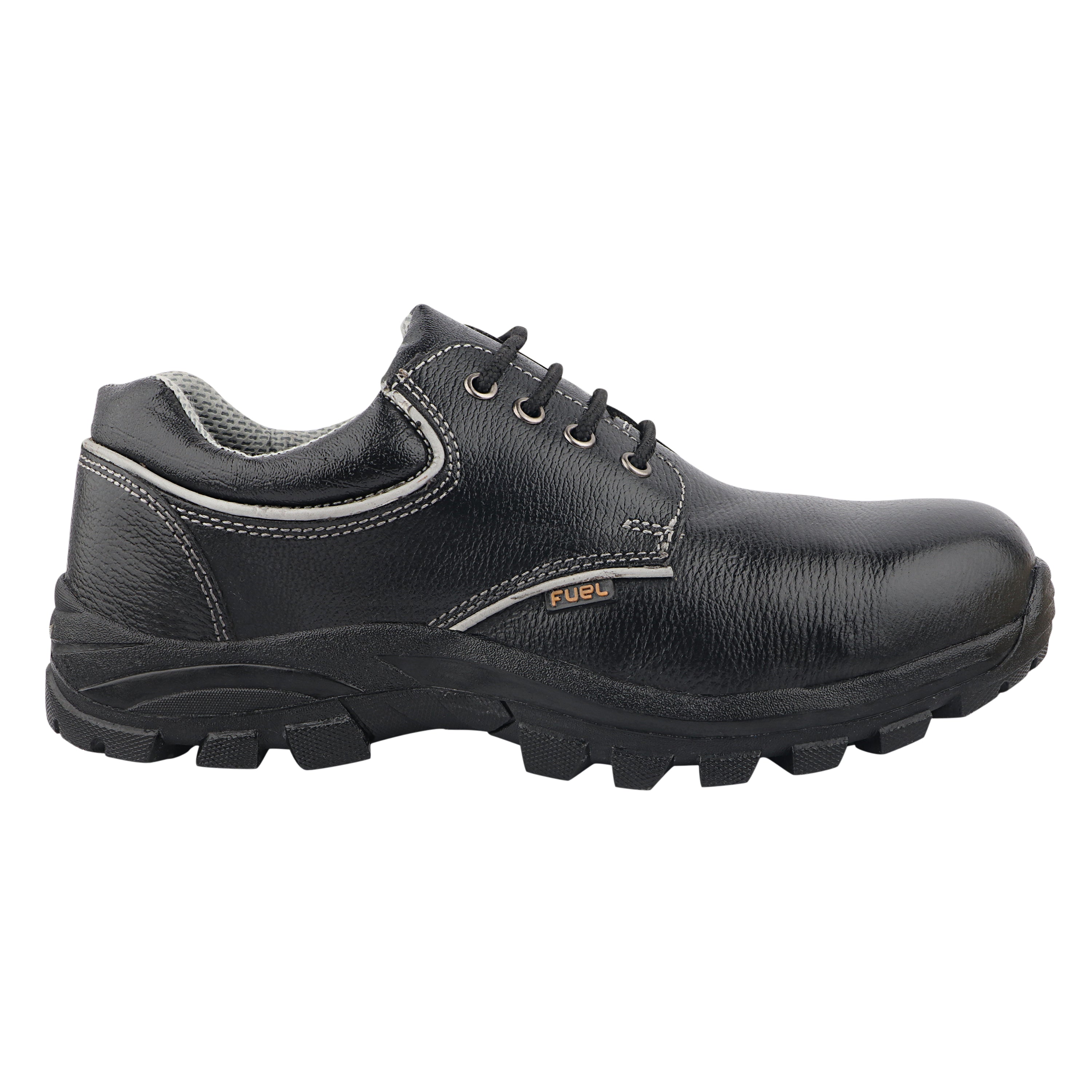 Fuel Leon R Genuine Leather Safety Shoes for Men's Steel Toe Cap With Single Density Rubber Sole (Black)