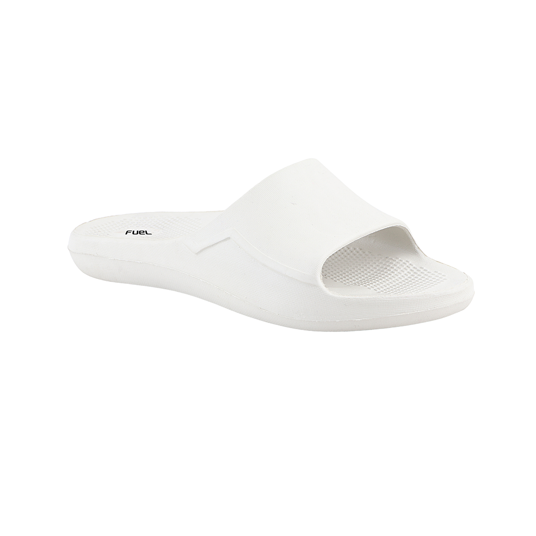 Fuel Swift White Comfort Slides with Textured EVA Sole, Anti-Slip Slip-On Slippers