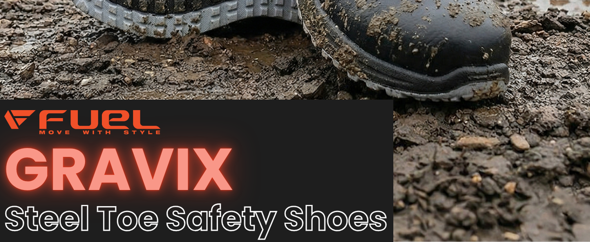FUEL Gravix Synthetic Upper & PVC double density Sole Industrial Steel Toe Safety Shoes for Men (Black)