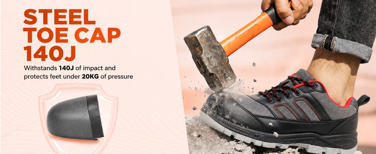 FUEL Armour 4 DD ISI Marked Synthetic Fabric Breathable Safety Shoes For Men's Steel Toe Cap With Double Density Rubberized PVC Sole (Grey)