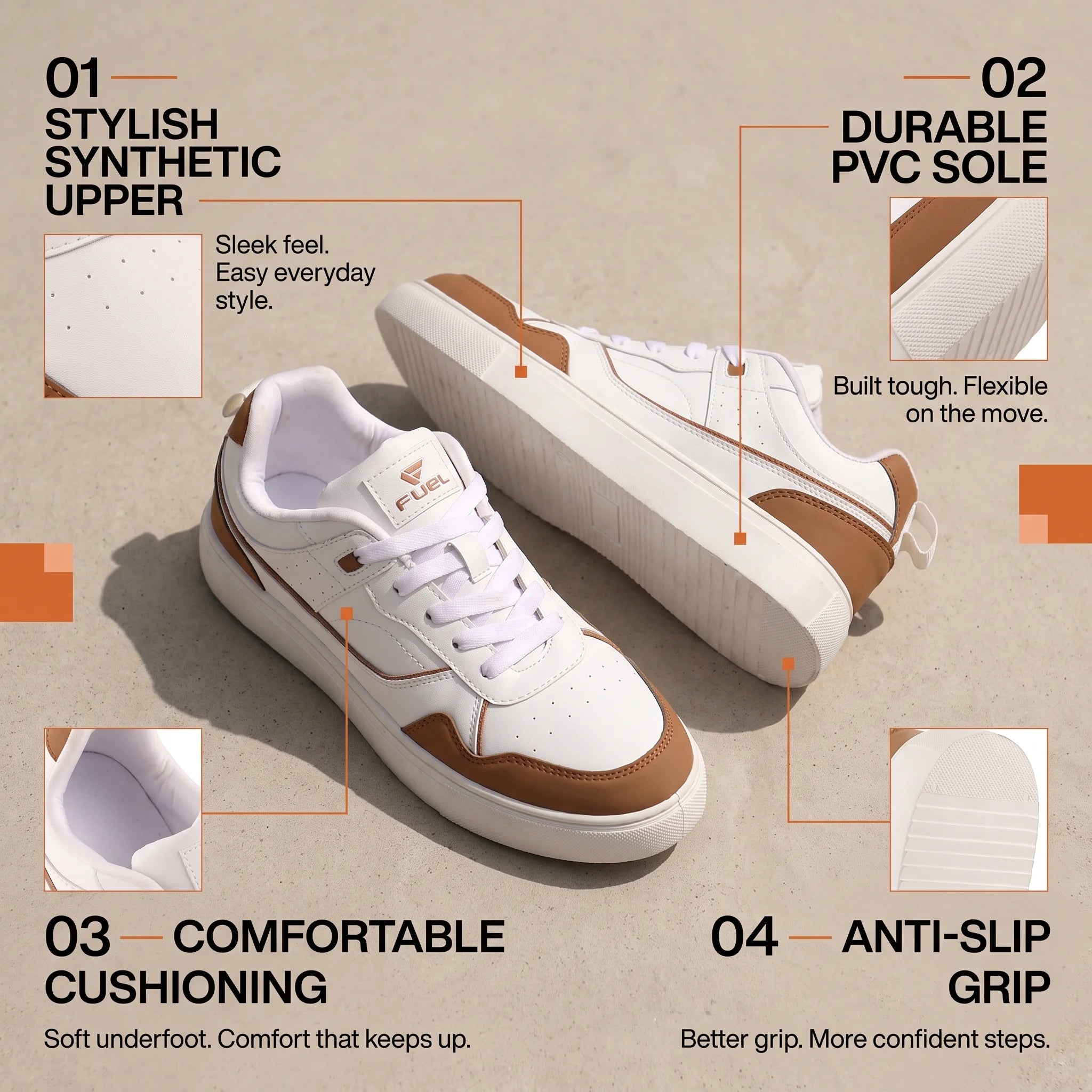 FUEL TED Trendy Lace-Up Sneakers for Men with Non-Slip Sole (Yellow)
