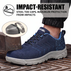 FUEL Arsenal Lightweight Safety Shoes for Men – Durable Industrial Sports Design with Strong Knitted Upper, PVC Sole, and 100J Metallic Toe Cap (UK 6–11)