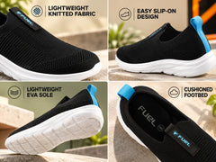 FUEL Flash-02 Soft Cushioned Insole and Breathable Knit Upper with EVA Sole & Casual Slip-On Sports Shoes for Men (Black)