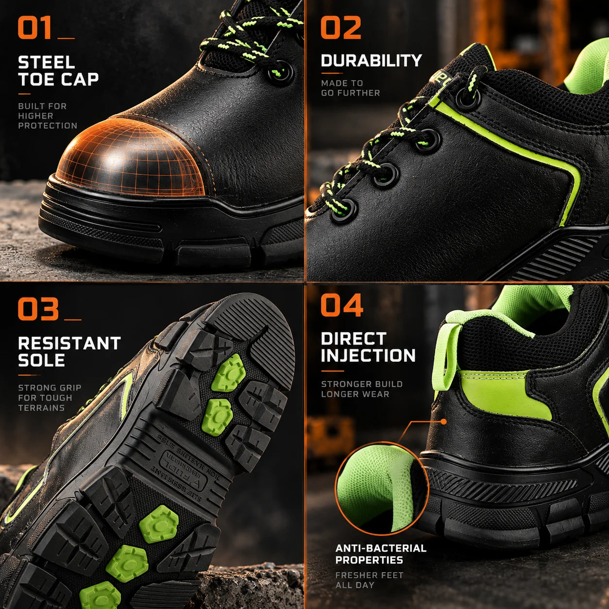 FUEL Reevon-05 ISI Mark Work Safety Shoes for Men – 200J Non-Metallic Toe Protection, Kevlar Insole, Breathable Lining & Durable Nitrile Sole