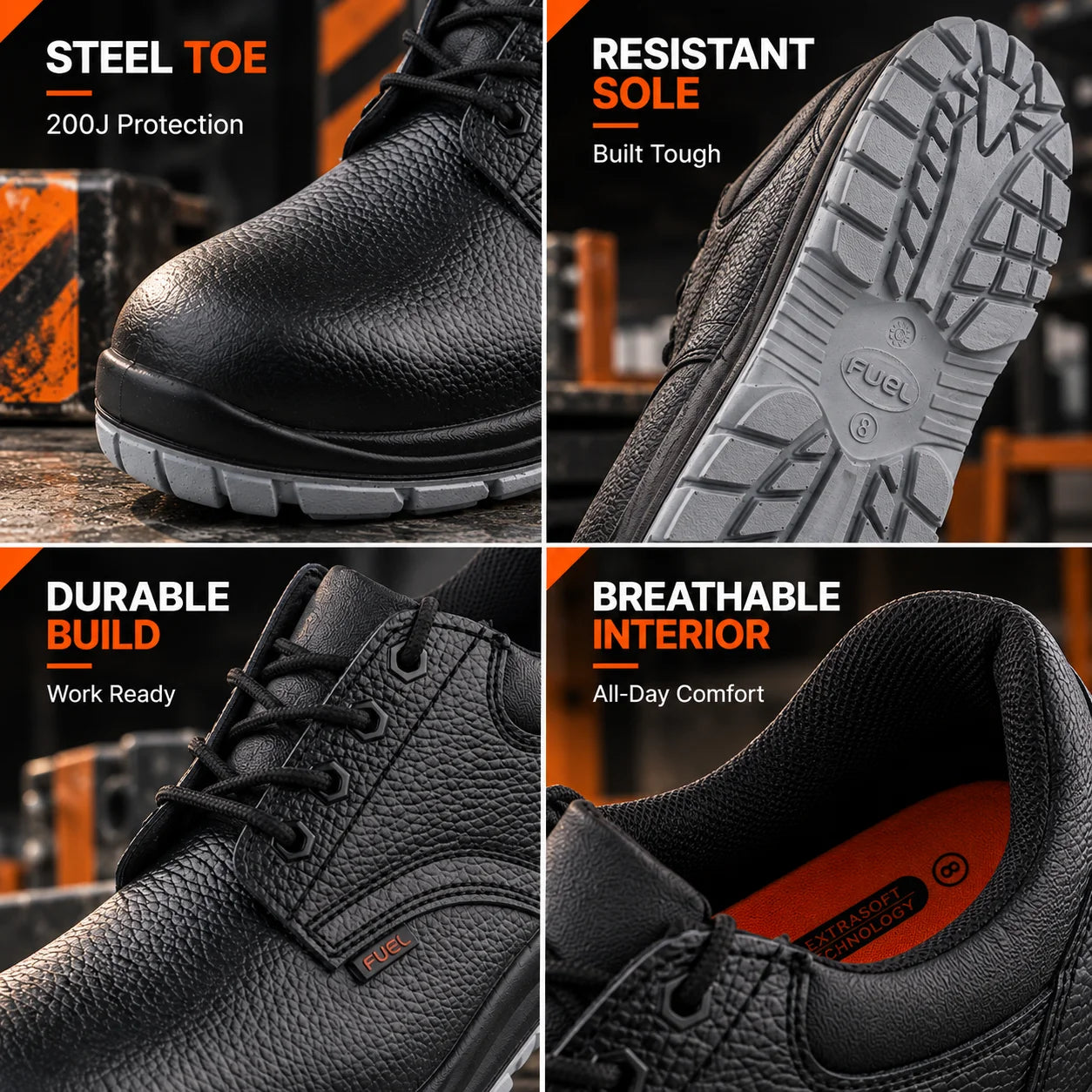 FUEL ICON DD Industrial Safety Shoes with Grain Leather & PU Double Density Sole Steel Toe Energy Absorption(200J)  for Men