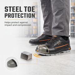 FUEL Armour 3 DD ISI Marked Synthetic Fabric Breathable Safety Shoes For Men's Steel Toe Cap With Double Density Rubberized PVC Sole (Black)