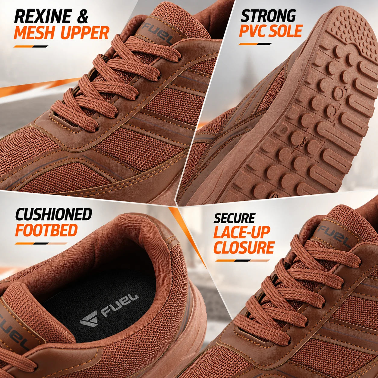 FUEL Frenzy Lightweight & Durable with Stylish Corduroy Cushioned Comfort Durable PVC Sole for Men's (Brown)