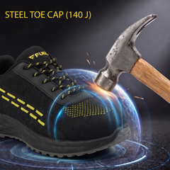 FUEL Armour 1 DD ISI Marked Strong Knitting Upper Breathable Safety Shoes for Men's Steel Toe Cap With Double Density Rubberized PVC Sole (Black)