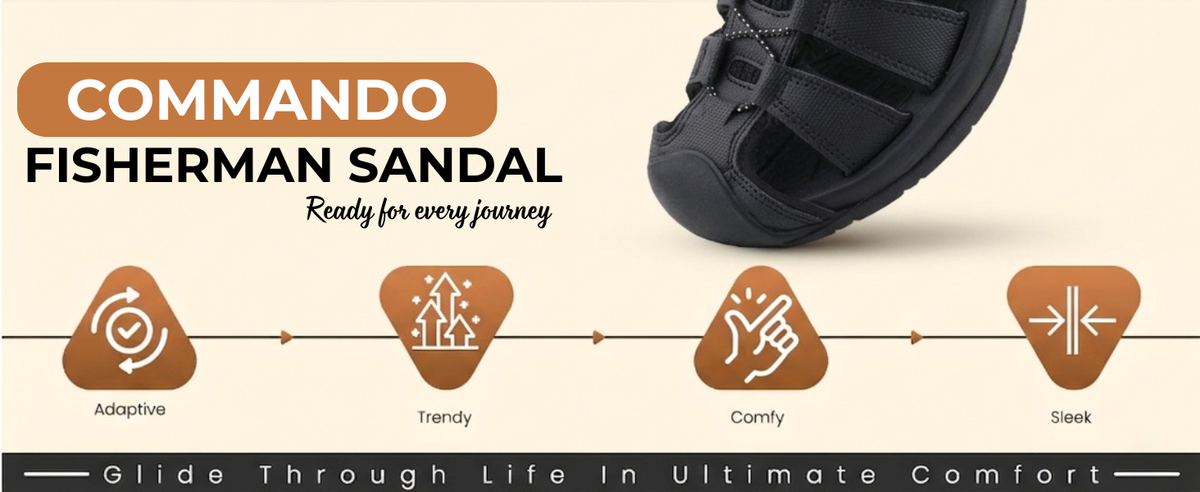 FUEL Commando Comfortable & Breathable Men’s Flexible Fisherman Outdoor Sandals with Protective Toe Cap (Black)