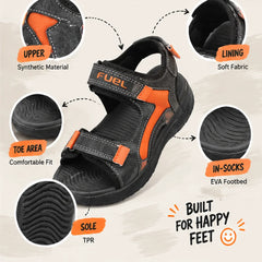 FUEL Power-lite-03 Outdoor Sports Sandals for Unisex– Lycra Rexine Upper, Cushioned EVA Sole (Black)