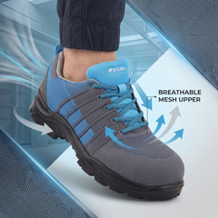 FUEL Aqua Knitted Upper in  PU Sole with 200J Composite Toe Lightweight Industrial Work Safety Shoes for Men (Blue)