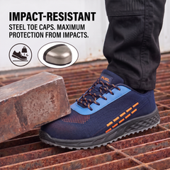 FUEL Armour 1 DD ISI Marked Strong Knitting Upper Breathable Safety Shoes for Men's Steel Toe Cap With Double Density Rubberized PVC Sole (Navy)