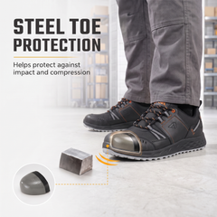 FUEL Flute Synthetic Upper & PVC double density Sole Industrial Steel Toe Safety Shoes for Men (Black)