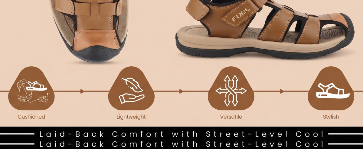 FUEL Commando-1 Comfortable Outdoor & Daily Wear  Men’s Flexible Fisherman Rubber Sandals with Protective Toe Cap (Tan)