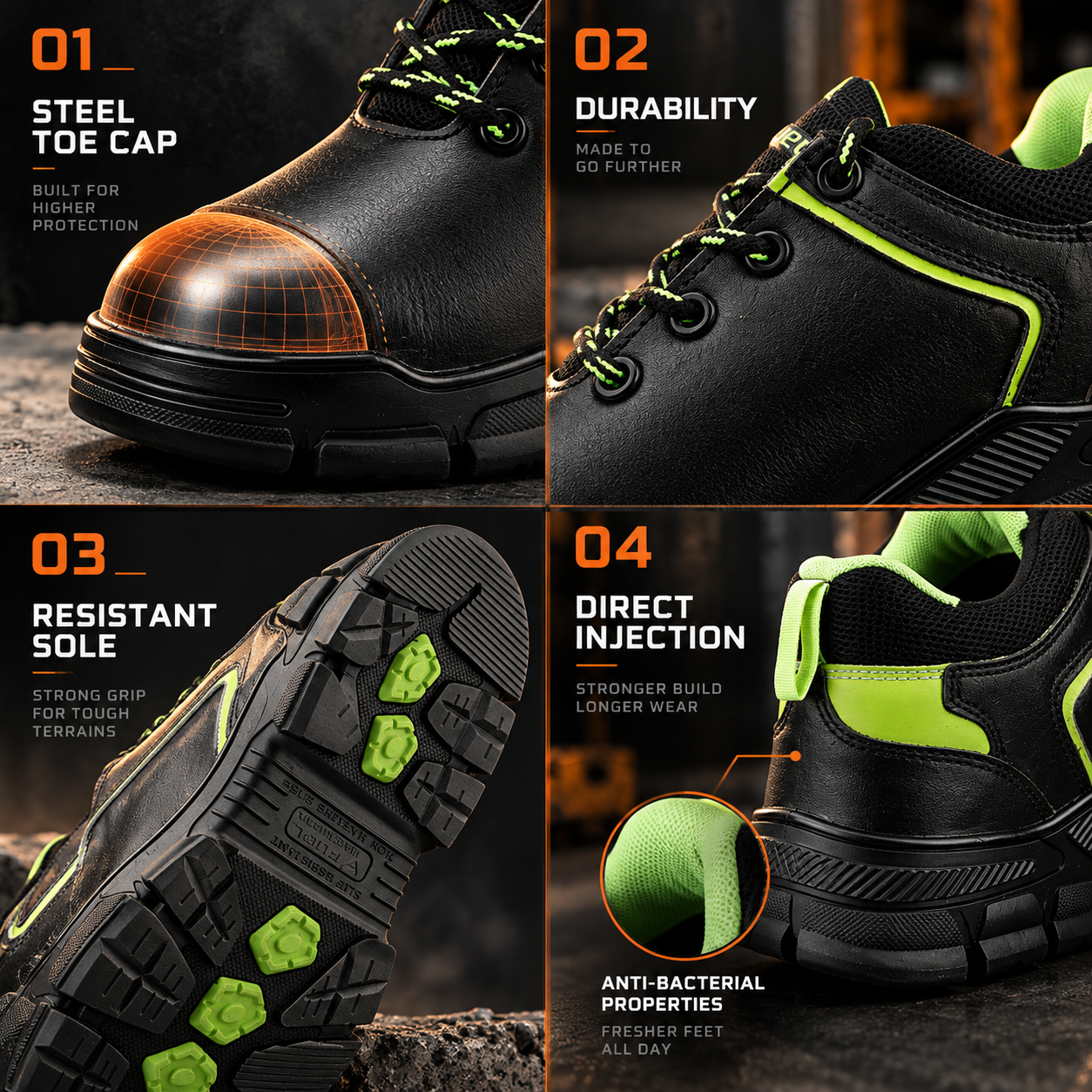 FUEL Reevon-05 ISI Mark Work Safety Shoes for Men – 200J Non-Metallic Toe Protection, Kevlar Insole, Breathable Lining & Durable Nitrile Sole