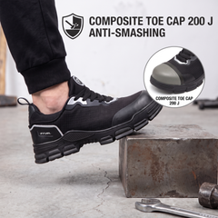 FUEL Reevon-01 Fabric Upper with Nitrile Rubber Sole Safety Shoes in 200J Composit Toe Cap (Black)