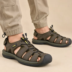 FUEL Commando Comfortable & Breathable Men’s Flexible Fisherman Outdoor Sandals with Protective Toe Cap (Olive)