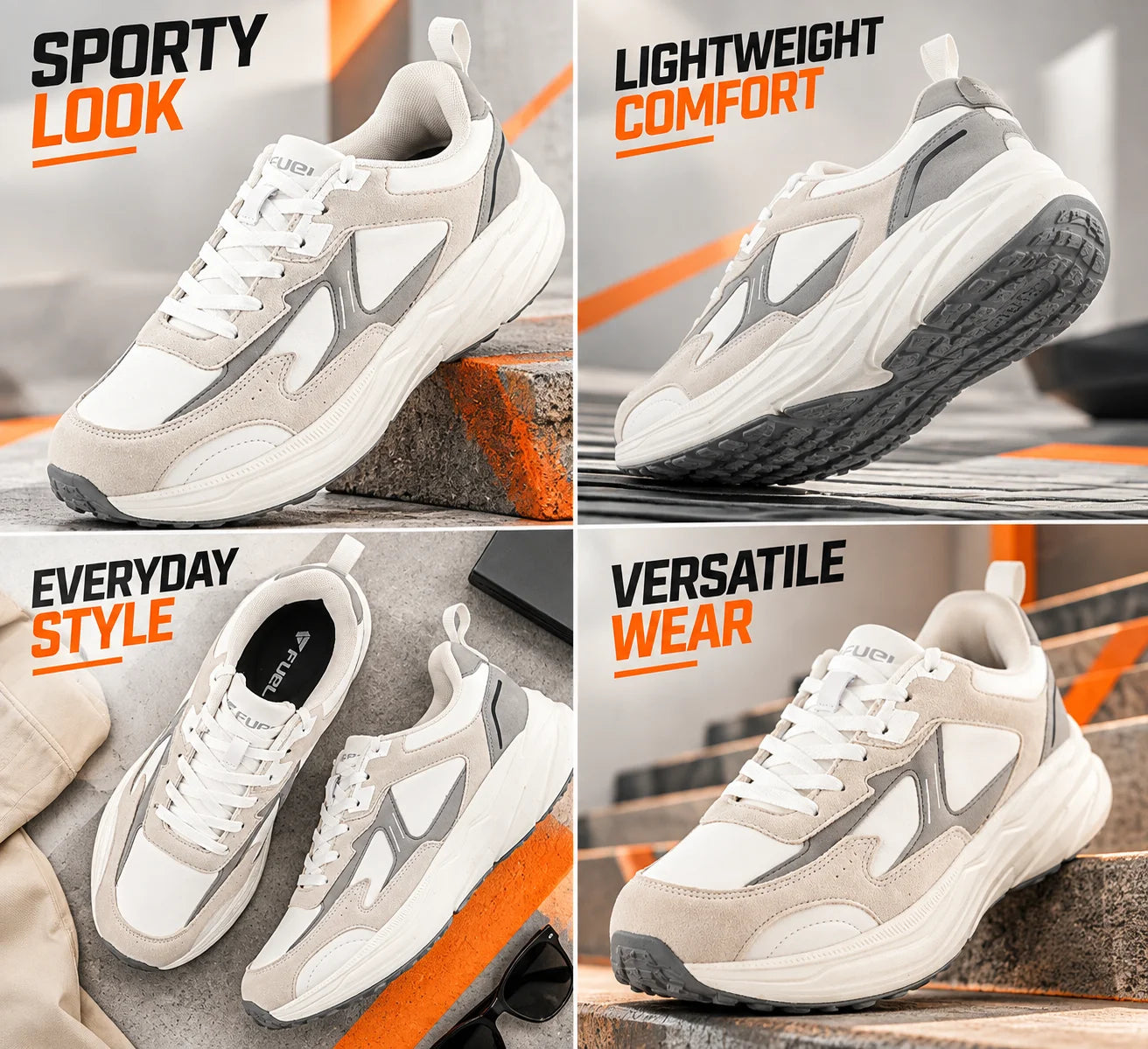FUEL Orbit Men's Lightweight & Durable Trendy Sports Shoes with Anti-Skid Sole for Everyday Comfort (White)