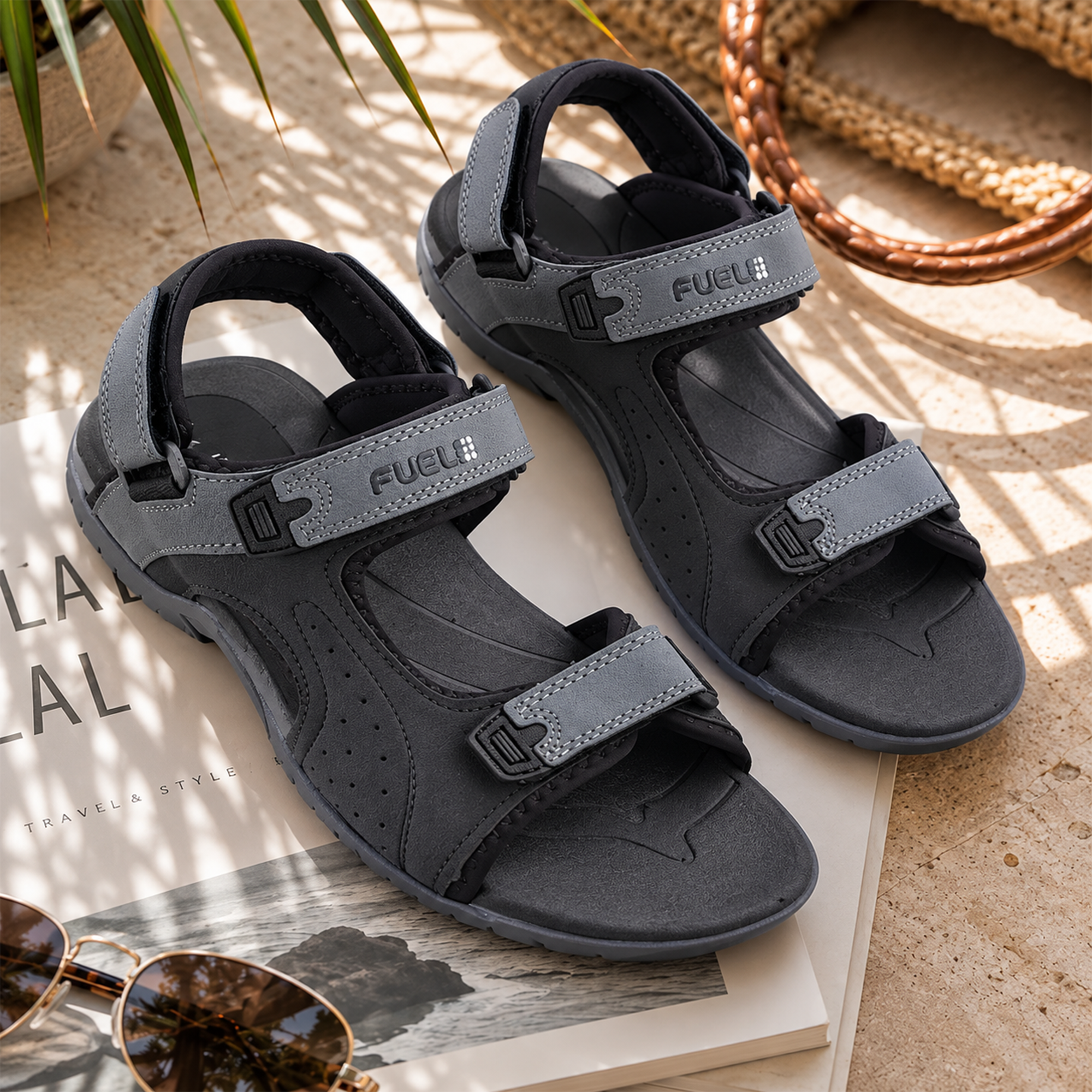 FUEL 2112-02 Men’s Outdoor Comfortable Daily Wear Sports Sandals (Black)