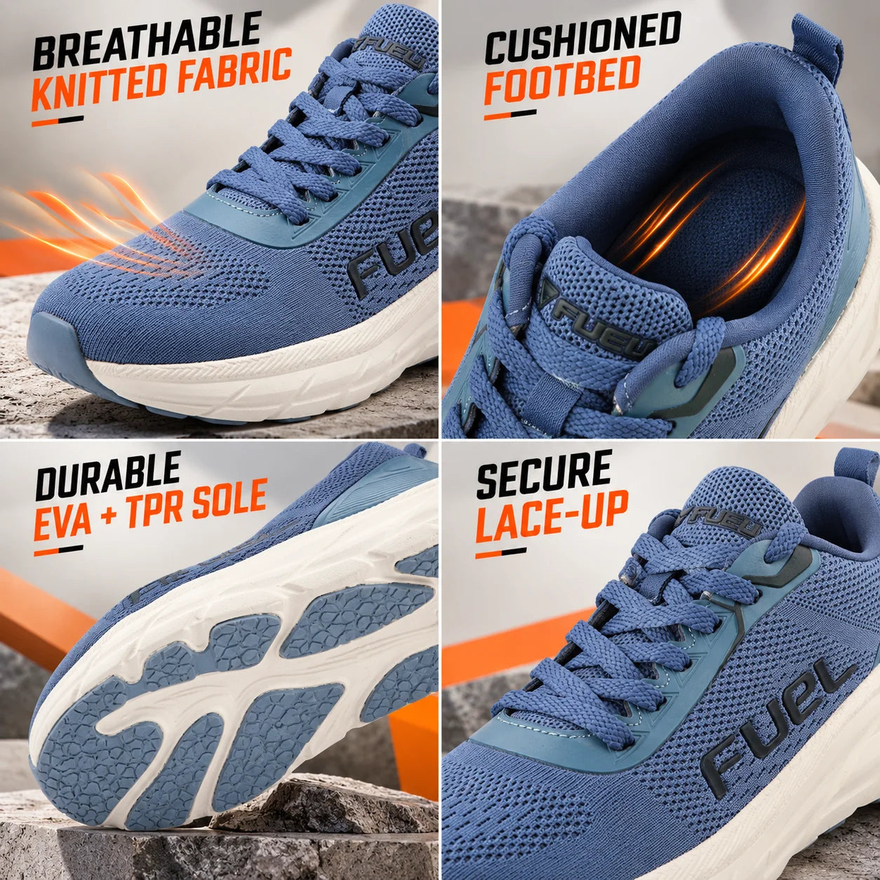FUEL Phantom Running & Walking with Cushioned Comfort and Durable Sole for Men's (Blue)