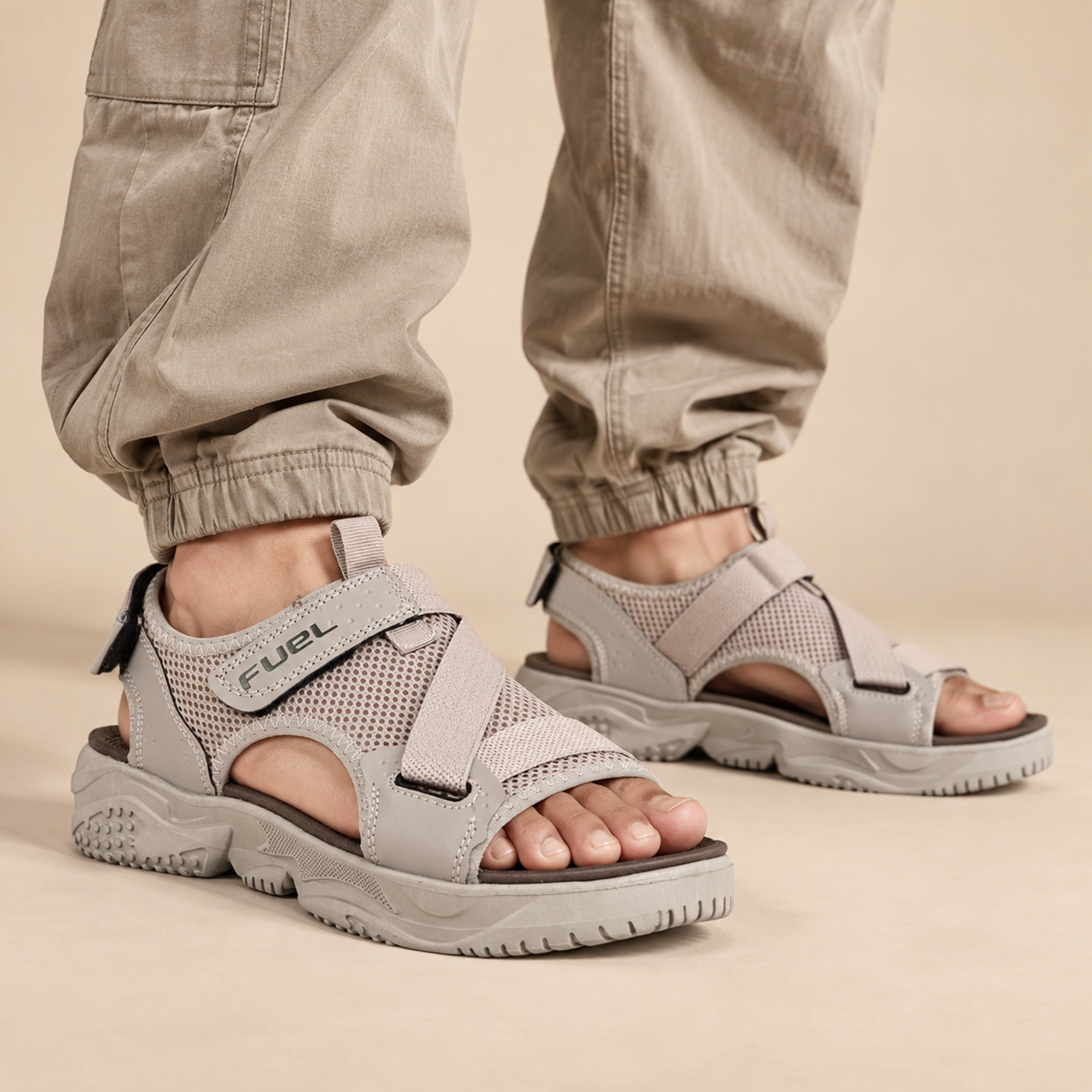 FUEL Gabbro Chunky Sports Sandals for Men (Beige)