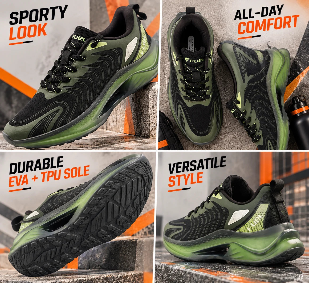 FUEL Cave Lightweight & Breathable with Comfortable Cushioning & Modern Style Sports Shoes for Men's (Green)