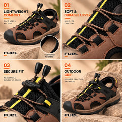 FUEL Commando-03 Fishermen Sandals | Mesh + Rexine Upper | EVA + Rubber Sole | Cushioned Footbed | Adjustable Velcro Closure (Brown)