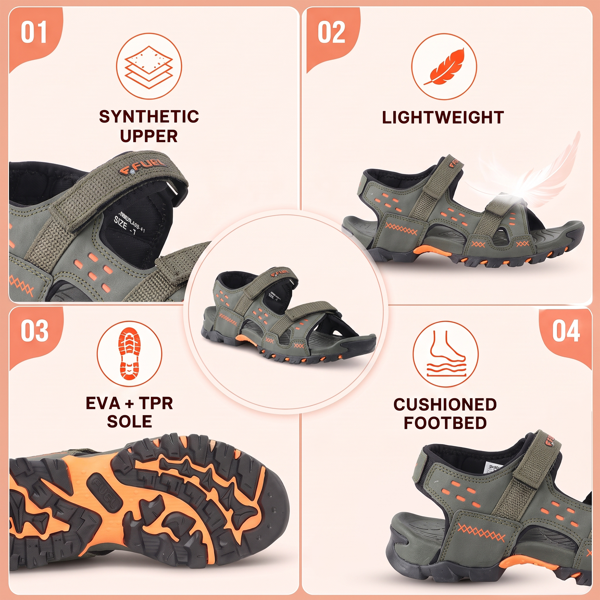 FUEL Timberland Comfortable Casual Sandals for Men (Olive)
