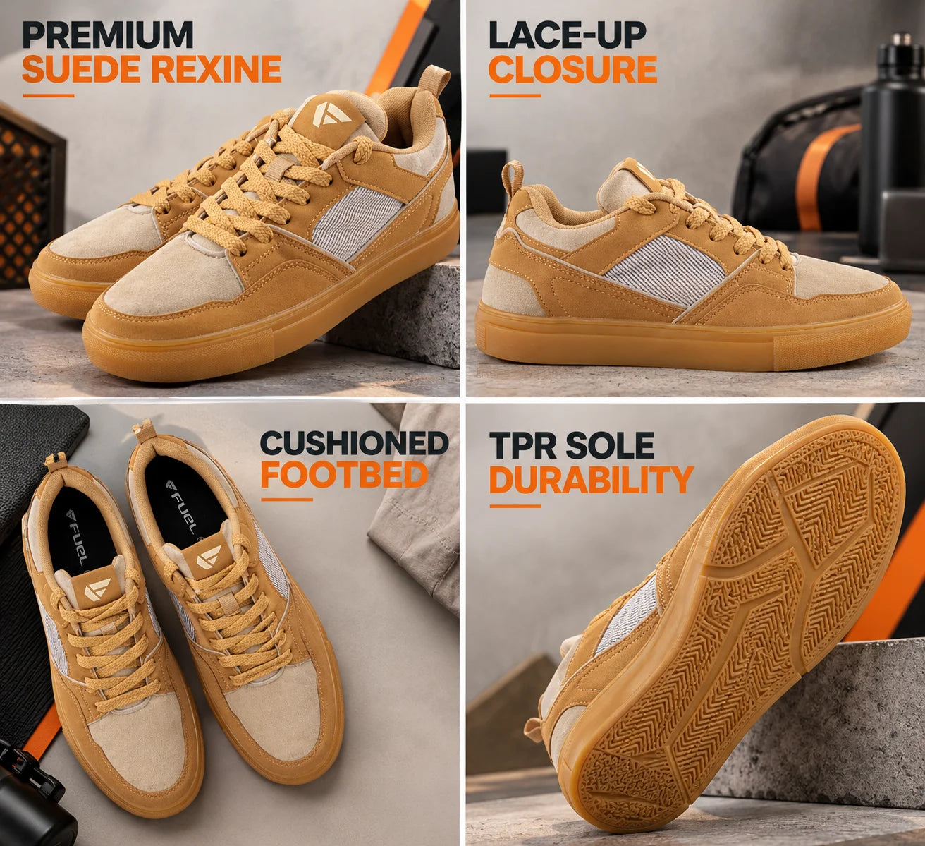 FUEL Nava-08 Lightweight Casual & Running Shock-Absorbing Comfort TPR Sole Sports Shoes for Men's (Beige)