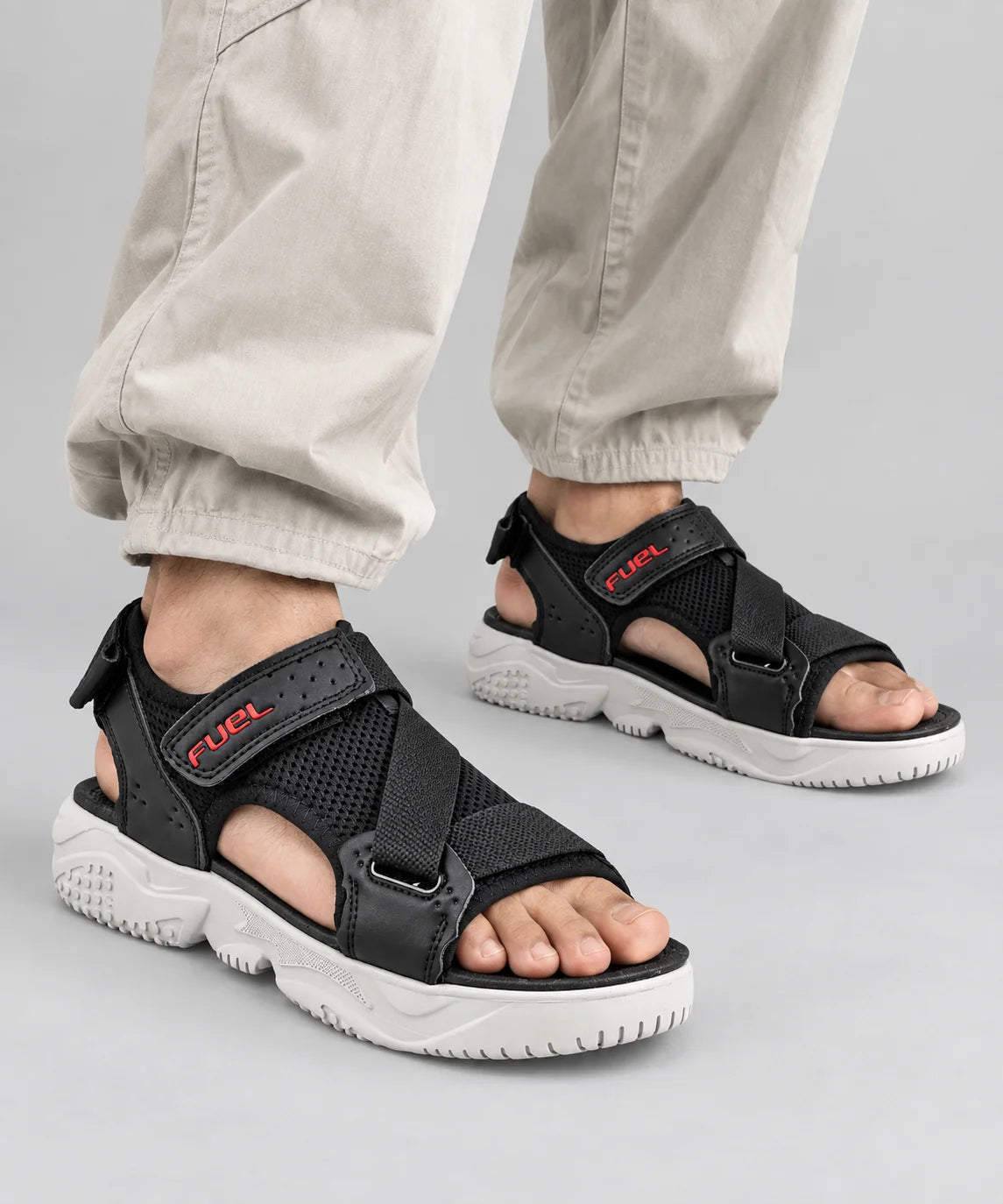 FUEL Gabbro Chunky Sports Sandals for Men (Black-White)